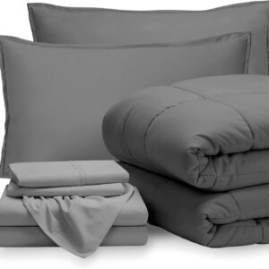 Bare Home Bedding Set 7 Piece Comforter & Sheet Set - Queen - Goose Down Alternative - Ultra-Soft 1800 Premium Bed Set (Queen, Grey/Light Grey)