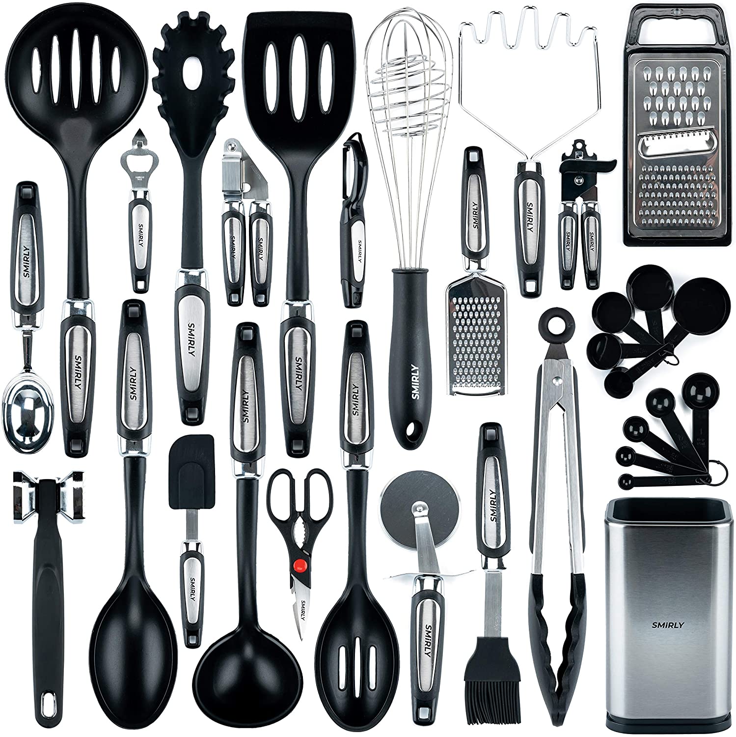 SMIRLY Black Kitchen Utensils Set With Holder: Kitchen Cooking Utensils ...