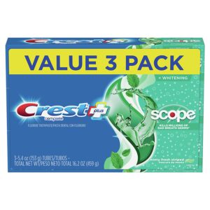 Crest + Scope Complete Whitening Toothpaste, Minty Fresh, 5.4 oz (Pack of 3)