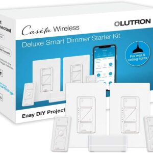 Lutron Caséta Deluxe Smart Dimmer Switch (2 Count) Kit with Caséta Smart Hub | Works with Alexa, Apple HomeKit, Ring, Google Assistant | P-BDG-PKG2W-A | White