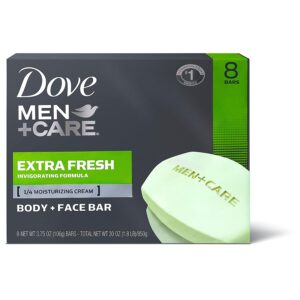 Dove Men+Care 3 in 1 Bar Cleanser for Body, Face, and Shaving Extra Fresh Body and Facial Cleanser More Moisturizing Than Bar Soap to Clean and Hydrate Skin, 3.75 Ounce (Pack of 8)