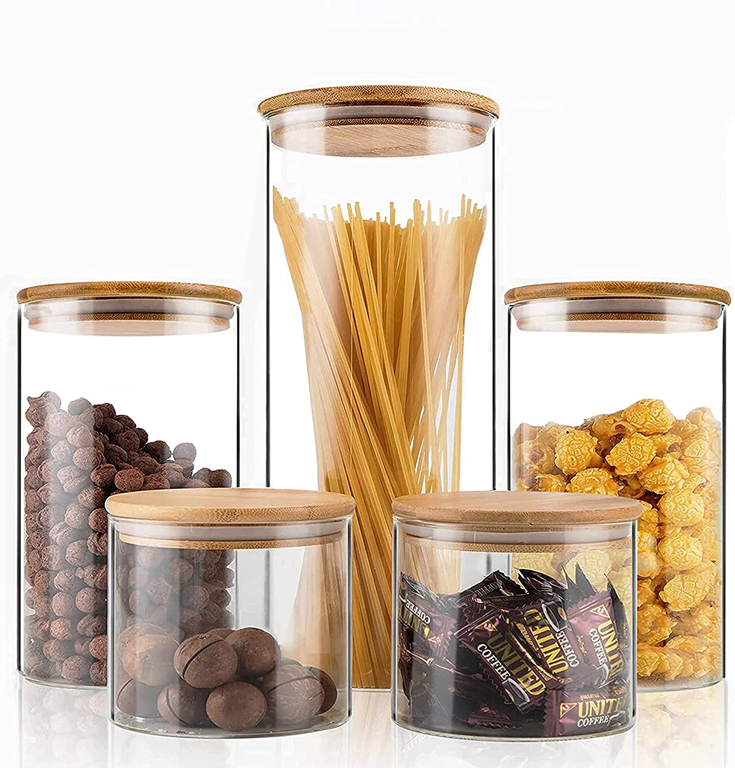 Great Choice Products Glass Food Storage Jars Containers Cookie Jar With  Airtight Bamboo Lid Set Of