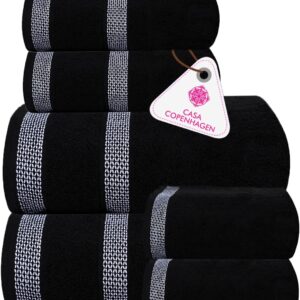 Casa Copenhagen Solitaire Designed in Denmark 600 GSM Hotel & Spa Decorative Kitchen & Bathroom Egyptian Cotton 6 Piece Towel Set, Includes 2 Bath Towels 2 Hand Towels 2 Washcloths – Jet Black