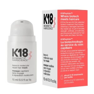 K18 Leave-In Repair Hair Mask Treatment to Repair Dry or Damaged Hair - 4 Minutes to Reverse Hair Damage from Bleach, Color, Chemical Services and Heat, 15 ml