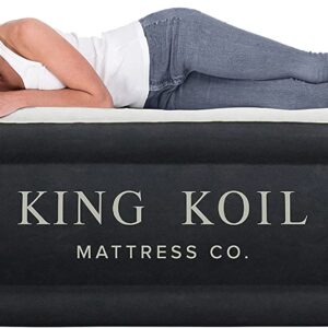 King Koil Luxury Queen Air Mattress with Built-in Pump for Home, Camping & Guests - 13” Queen Size Inflatable Airbed Luxury Double High Adjustable Blow Up Mattress, Durable Portable Waterproof