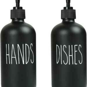 MOMEEMO Soap Dispenser Set 2 Pack, Contains Dish Soap Dispenser and Hand Soap Dispenser. 16 Oz Black Soap Dispenser with Black Plastic Pumps, Perfect for Black Kitchen Decor.