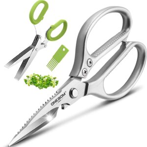 ONEBOM Kitchen Shears 2 Pack,Multi Function Kitchen Scissors Heavy Duty 304 Stainless Steel,for Chicken,Meat,Fish
