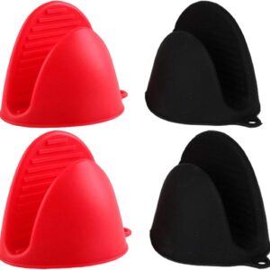 AORTDES Silicone Cooking Pinch Grips Oven Mitts - Finger Protector Pot Holder for Kitchen,Cooking,Baking,BBQ - Heat Resistant Gloves, 2 Pairs (Black and Red)